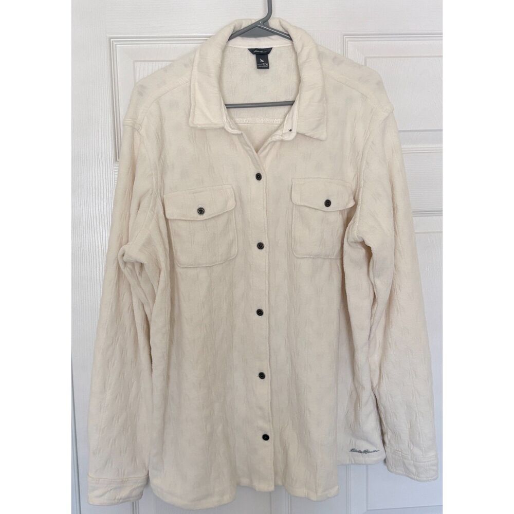 Eddie Bauer Women’s XXL Tall Ivory Herringbone Fleece Button Front Jacket